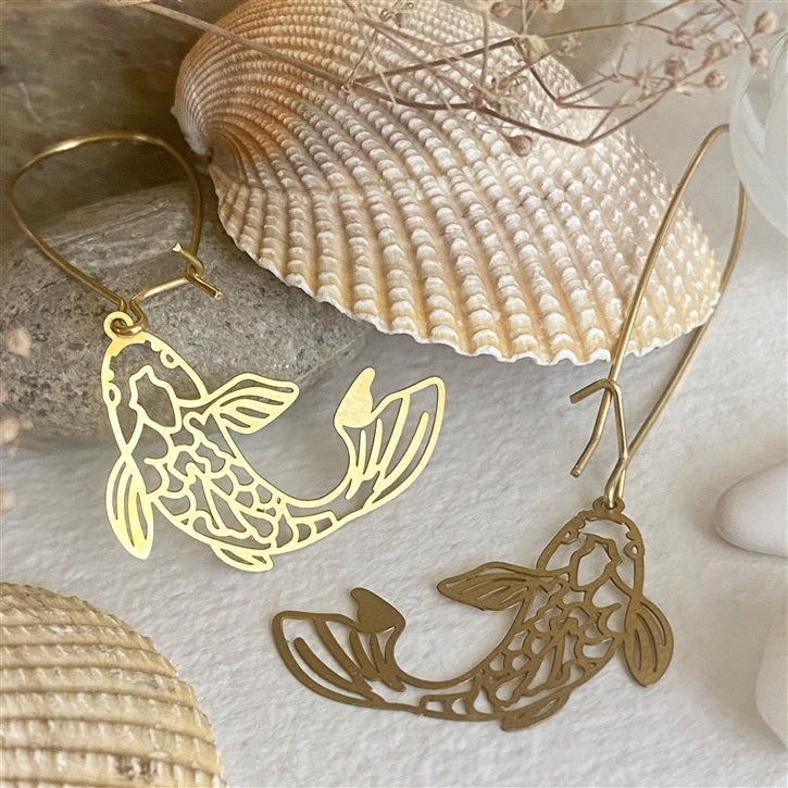 Koi Raw Brass Fish Drop Earrings