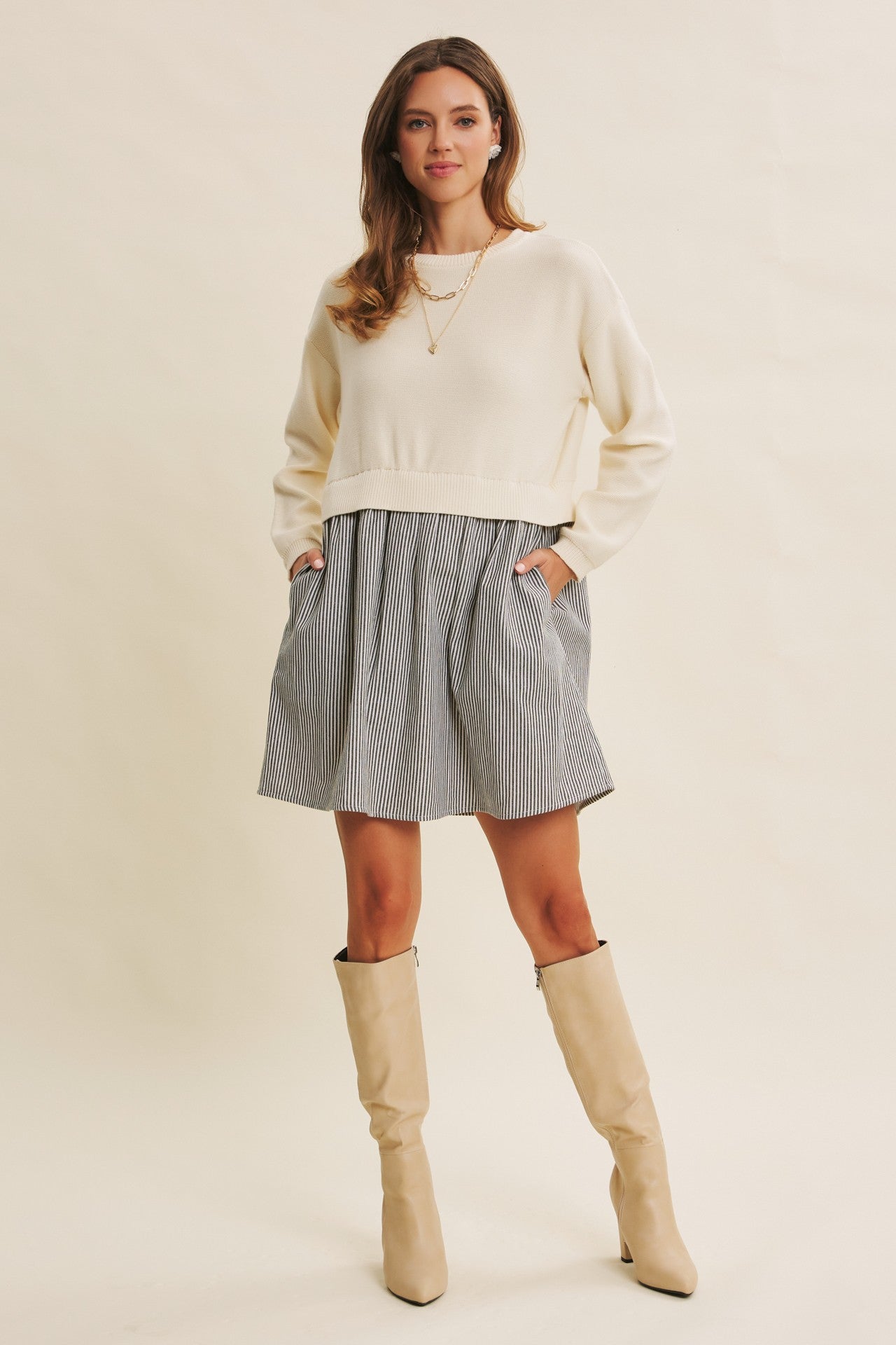 Easy Coffee Date Twofer Mini Sweater Dress