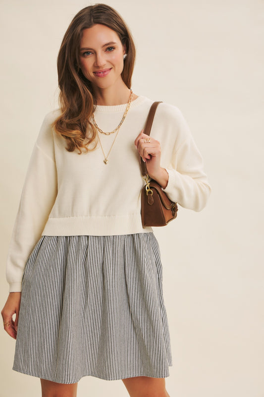 Easy Coffee Date Twofer Mini Sweater Dress