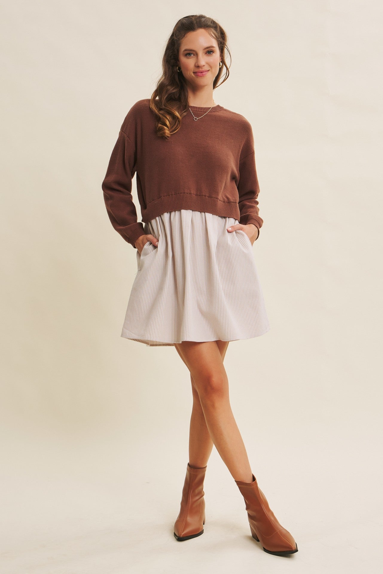 Easy Coffee Date Twofer Mini Sweater Dress