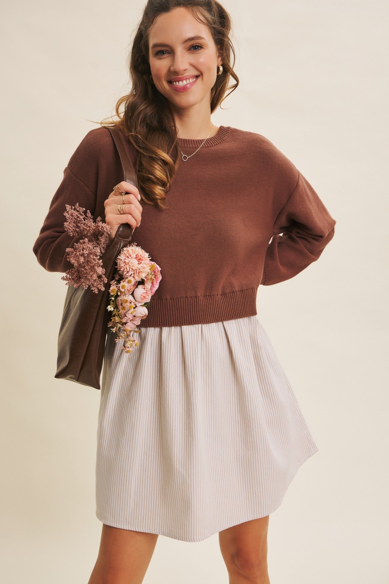 Easy Coffee Date Twofer Mini Sweater Dress