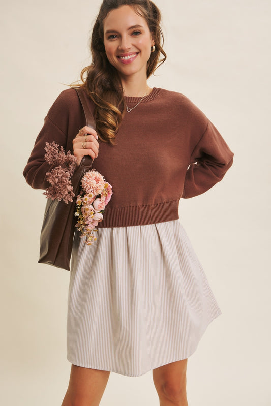 Easy Coffee Date Twofer Mini Sweater Dress