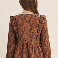 Crinkled Babydoll Blouse Wit Contrast Neck Tie
