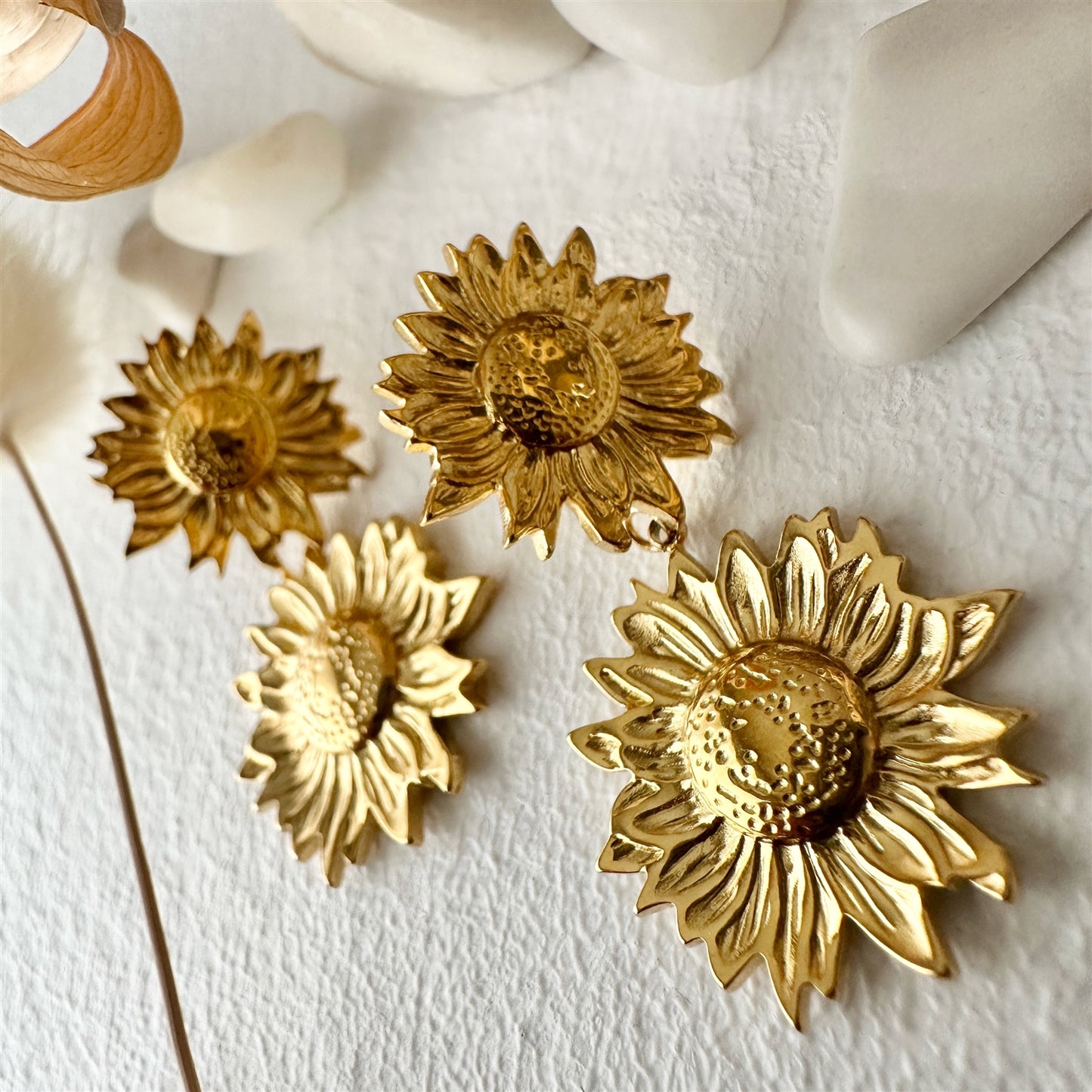 Helian Double Sunflower Drop Earrings