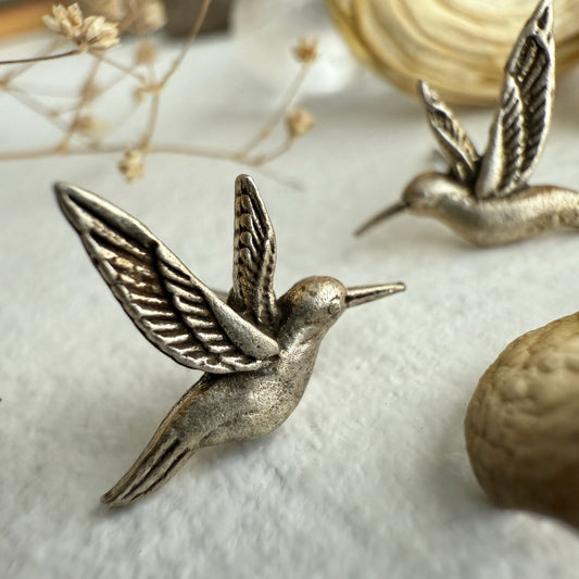 Calliope Hummingbird Stud Earrings Antique Silver