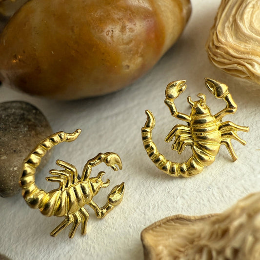 Chelamma Scorpion Stud Earrings in Raw Brass