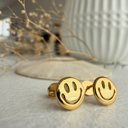 Don't Worry, Be Happy Happy Face Stud Earring Gold