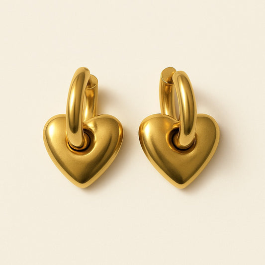 Love Bites Heart Charm Hugger Hoop Earrings