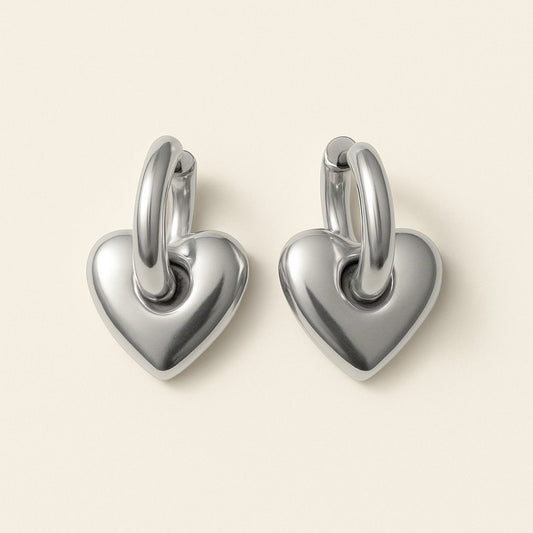 Love Bites Heart Charm Hugger Hoop Earrings