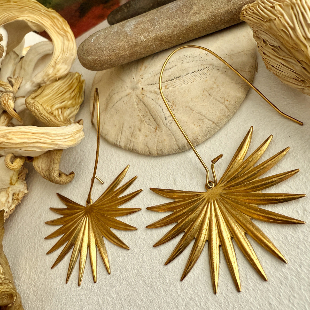 Livistona Raw Brass Palm Frond Drop Earrings Raw Brass