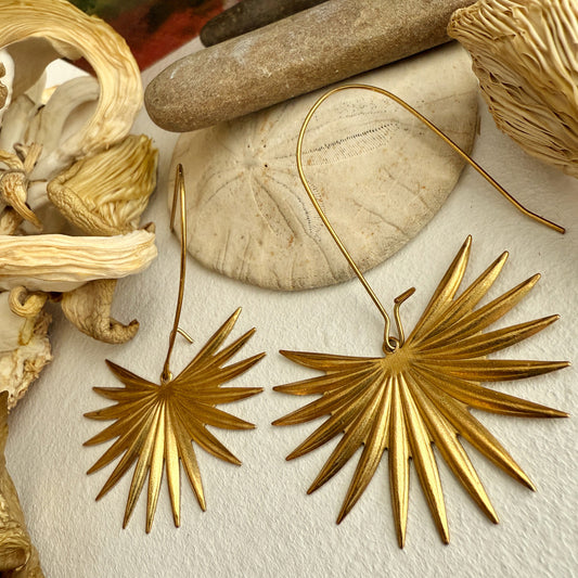Livistona Raw Brass Palm Frond Drop Earrings Raw Brass