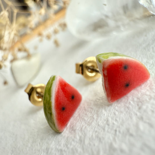 Melencia Porcelain Watermelon Slice Stud Earrings
