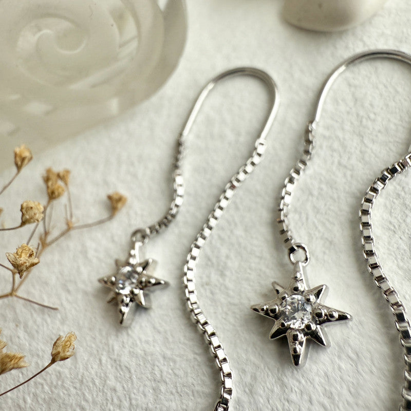 Morning Star Rhinestone Star Threader Earrings