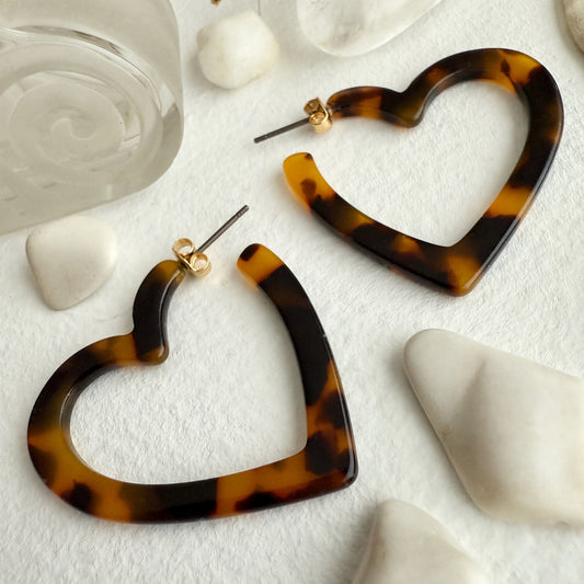 "Wilson" Acetate Heart Hoop Earrings In Tortoise