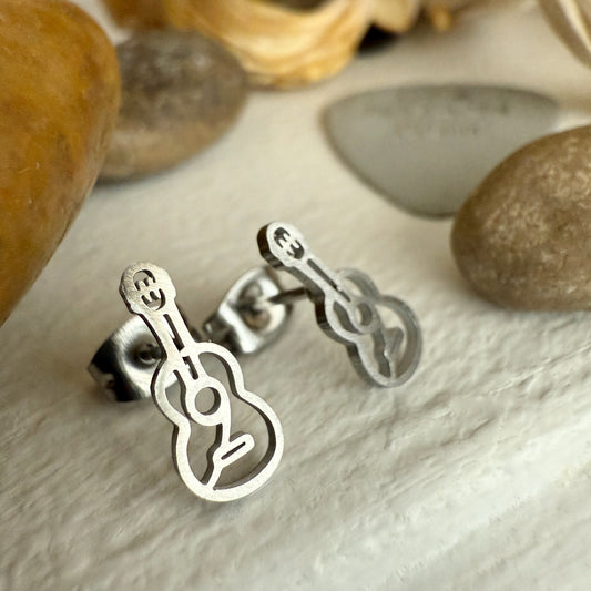 Silver "Woody" Guitar Stud Earring