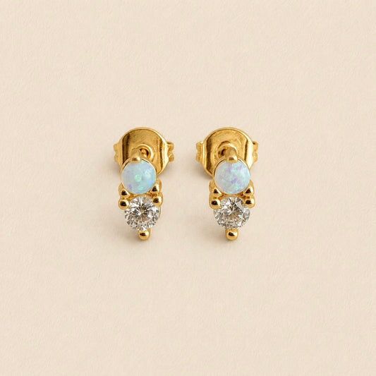 Binaural Opal and Rhinestone Stud Earrings