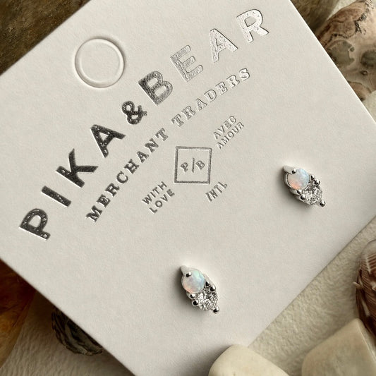 Binaural Opal and Rhinestone Stud Earrings
