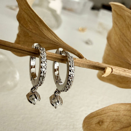 Lucia Rhinestone Hoop Earrings With Pearl Drops