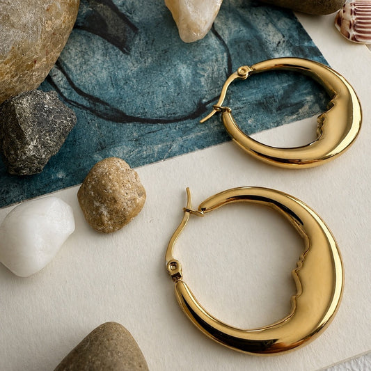 Luna Moon Face Hoop Earrings