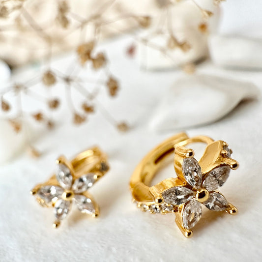 "Minata" Rhinestone Flower Hoop Earrings