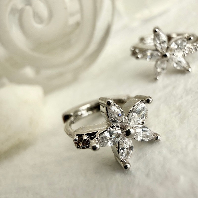 "Minata" Rhinestone Flower Hoop Earrings