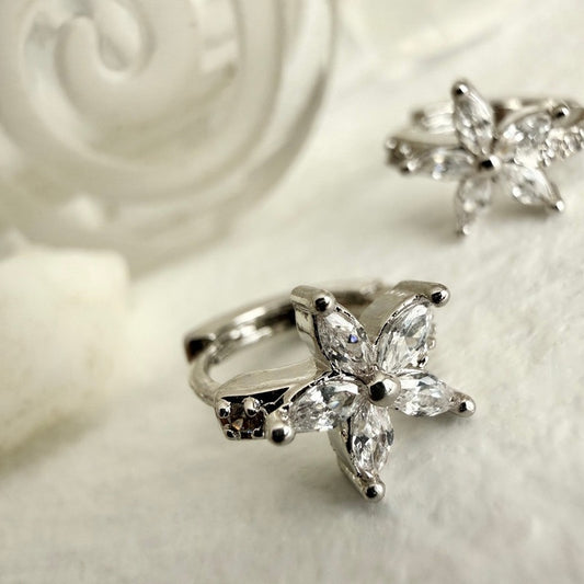 "Minata" Rhinestone Flower Hoop Earrings