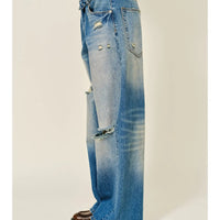 Waist Detail Wide Baggy Jeans