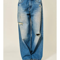 Waist Detail Wide Baggy Jeans