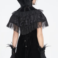 Black Feather Velvet Cape