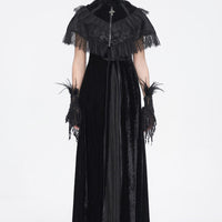 Black Feather Velvet Cape