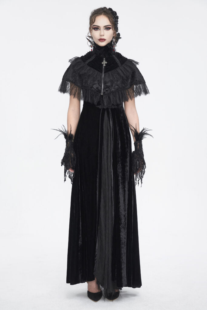 Black Feather Velvet Cape