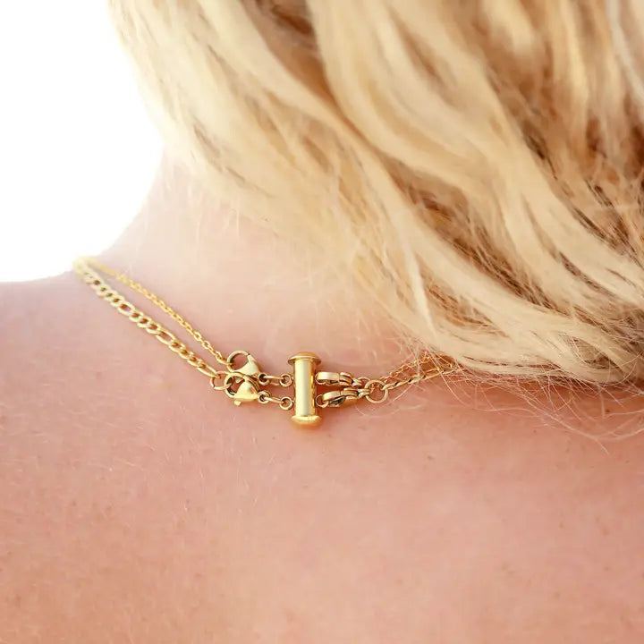 18K Gold Pvd 2 Row Layering Necklace Magnetic Clasp