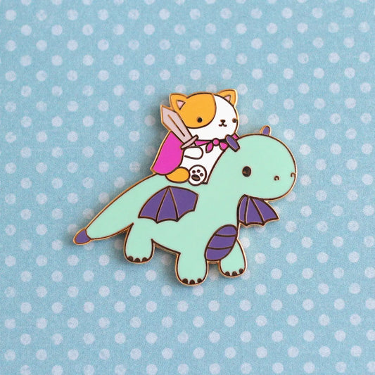 Cat And Dragon Knight Enamel Pin