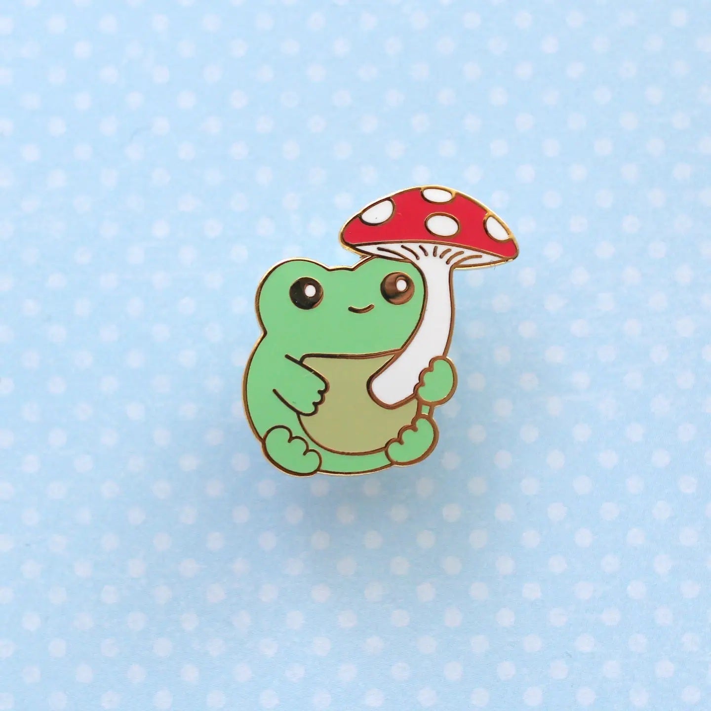 Green Frog With Mushroom Enamel Pin