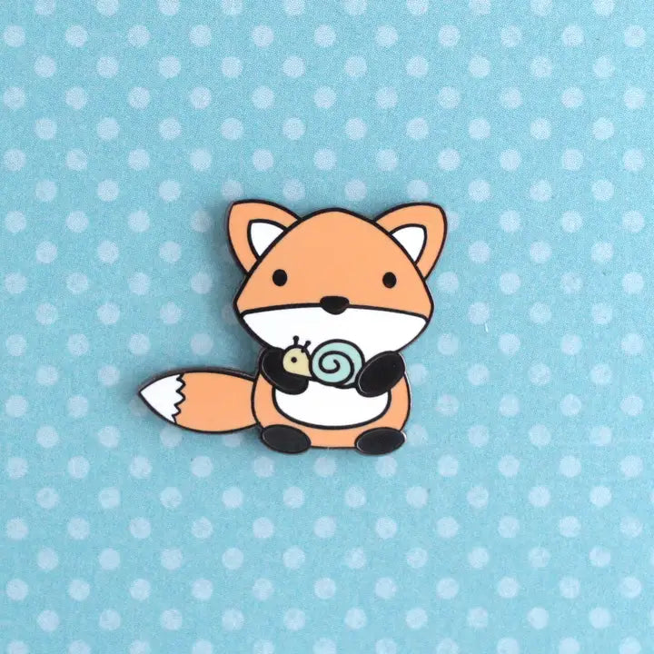 Fox And Snail Enamel Pin (Orange Variant)