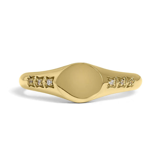 18k Gold PVD Coated Blank Engravable CZ Round Signet Ring
