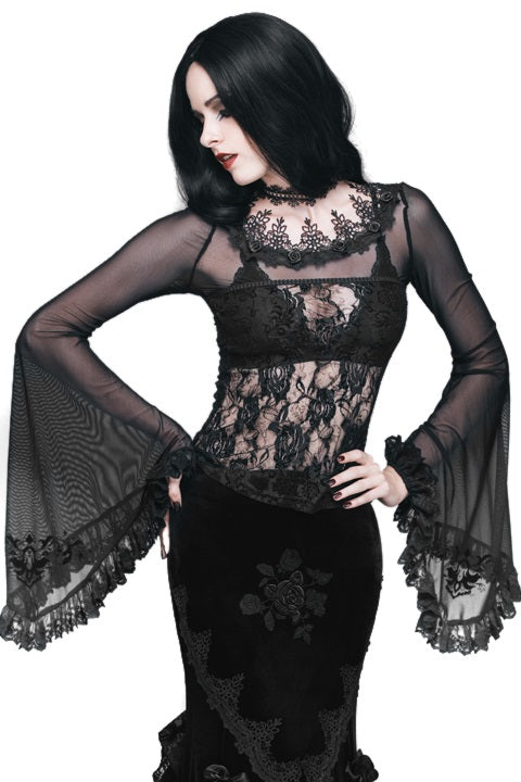 Gothic Mesh Lace Top W Trumpet Slvs