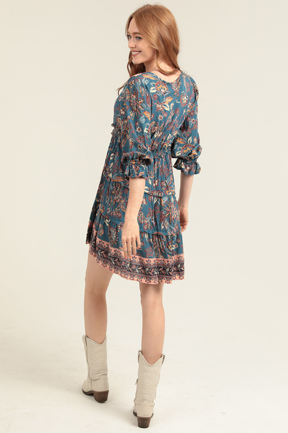 Slate V Neck Tiered Dress