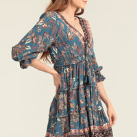 Slate V Neck Tiered Dress