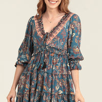 Slate V Neck Tiered Dress