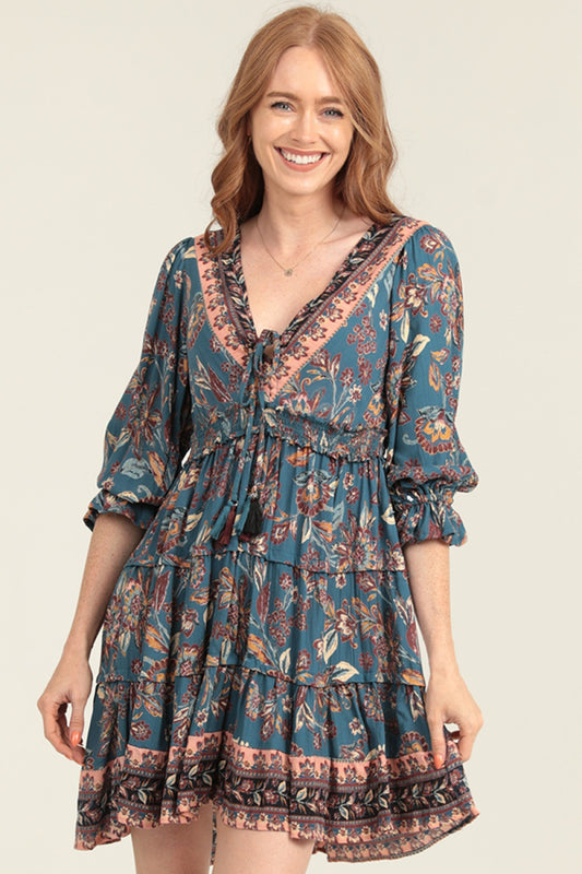 Slate V Neck Tiered Dress