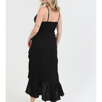 Tie Front Double Ruffled Slits Maxi Dress