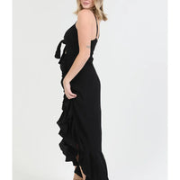 Tie Front Double Ruffled Slits Maxi Dress