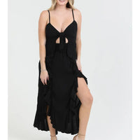 Tie Front Double Ruffled Slits Maxi Dress