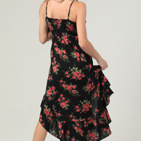 Black Tie Front Dress With Ruffles