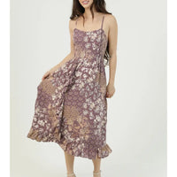 Vneck Side Smocked Bodice Racer Back Ruffle Detail