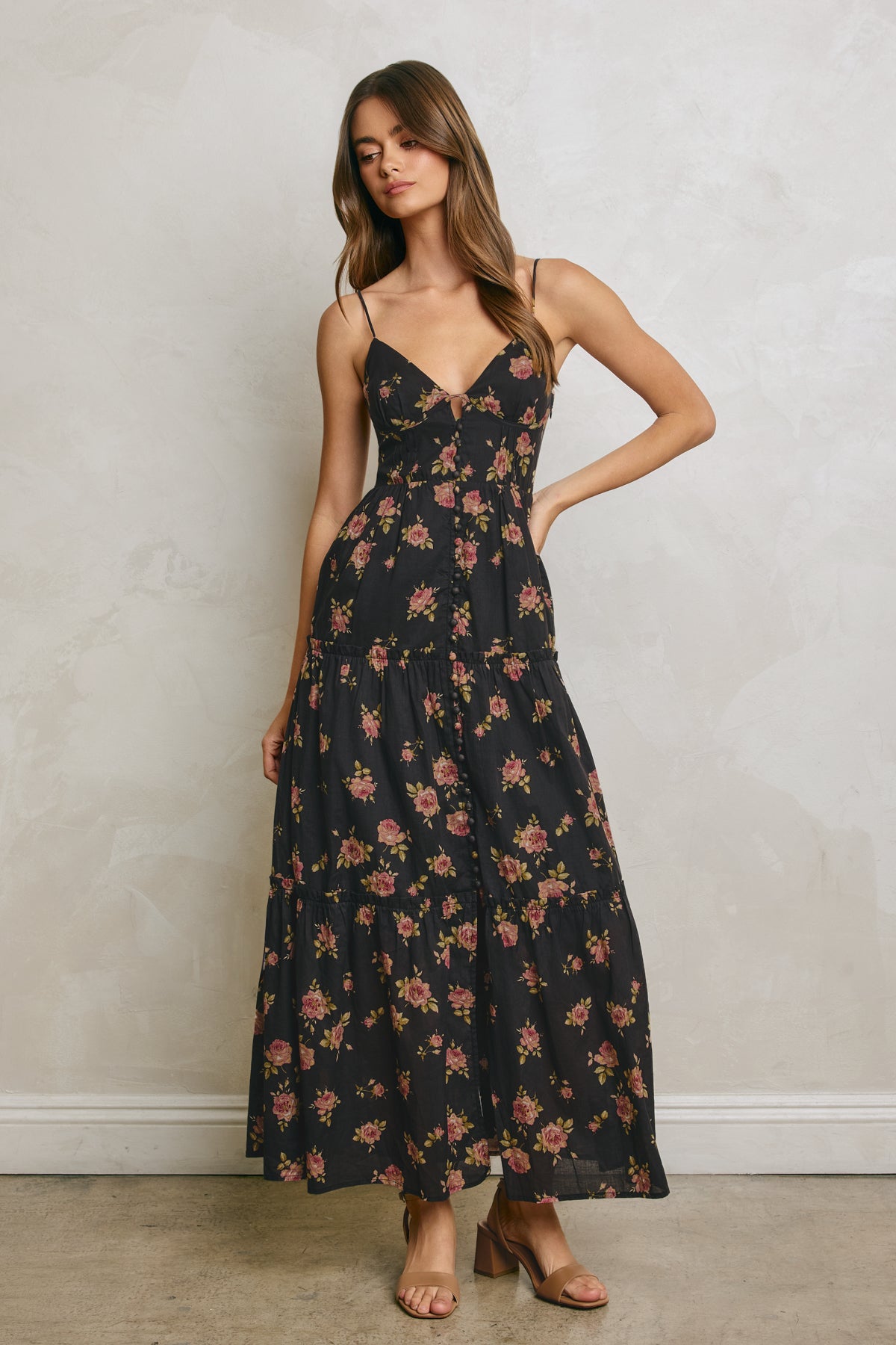 Floral Corset Tiered Maxi Dress