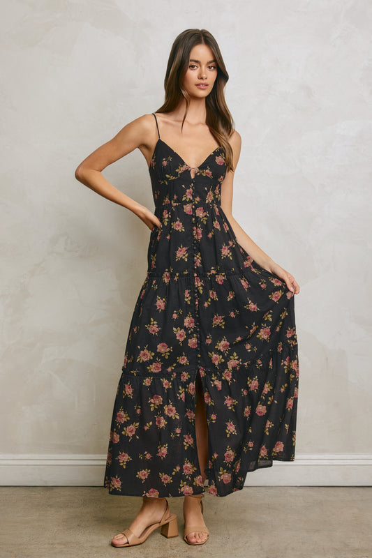 Floral Corset Tiered Maxi Dress