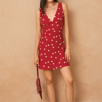 V Neck Shirred Bust Mini Dress