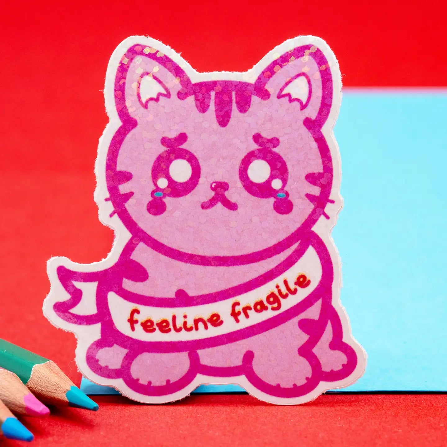 Feeline Fragile Cat Glitter Sticker